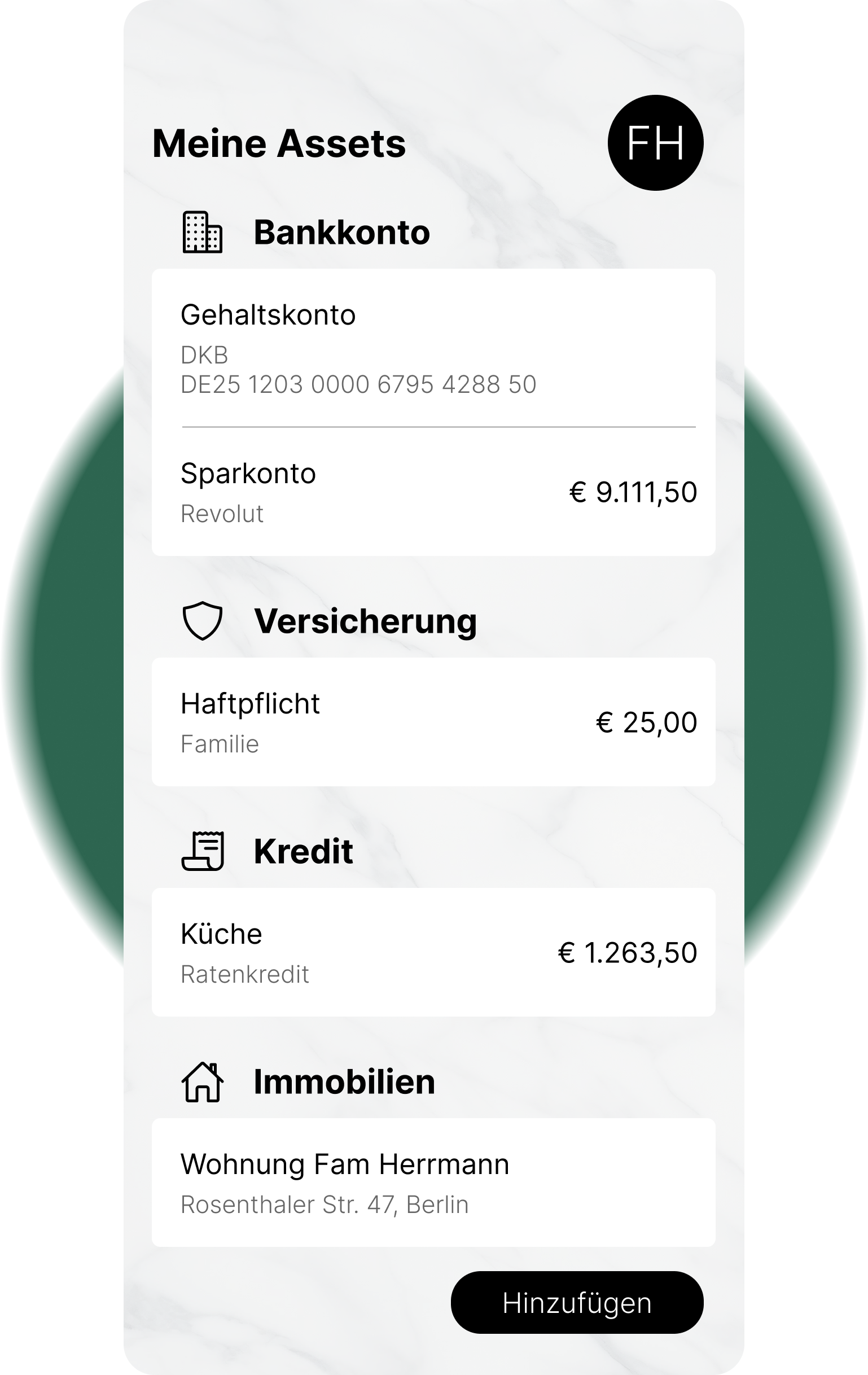 Asset Arca Dashboard mit Übersicht aller Vermögenswerte