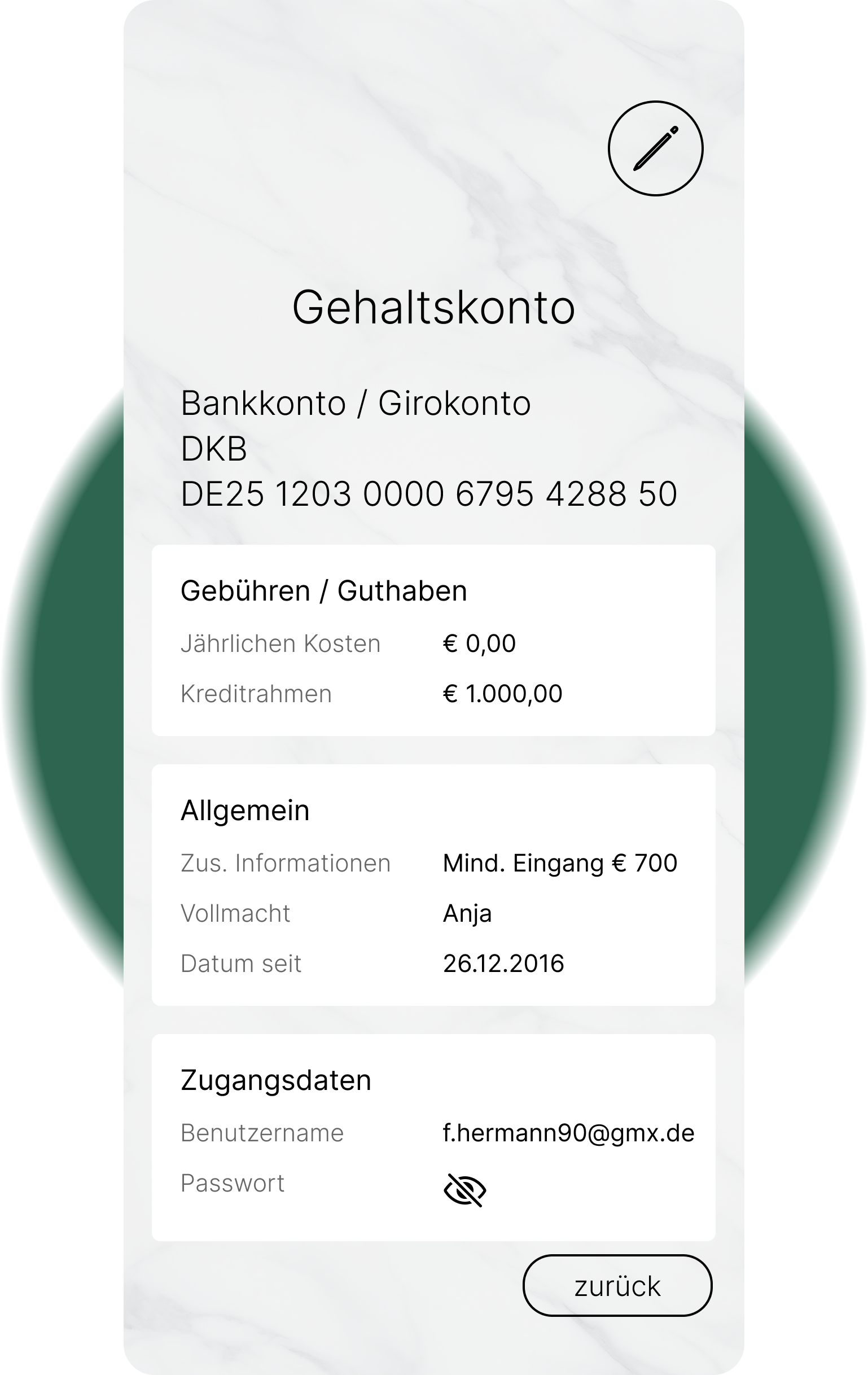 Asset Arca als digitaler Notizblock mit allen Asset-Klassen in einer Liste